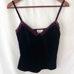 Velvet and crochet lined cami top